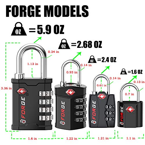 FORGE 4 Digit 17067 TSA Approved Gun Box, Tool Box and Case Lock, Combination Padlock for Travel, Black 2 Locks. - Image 6