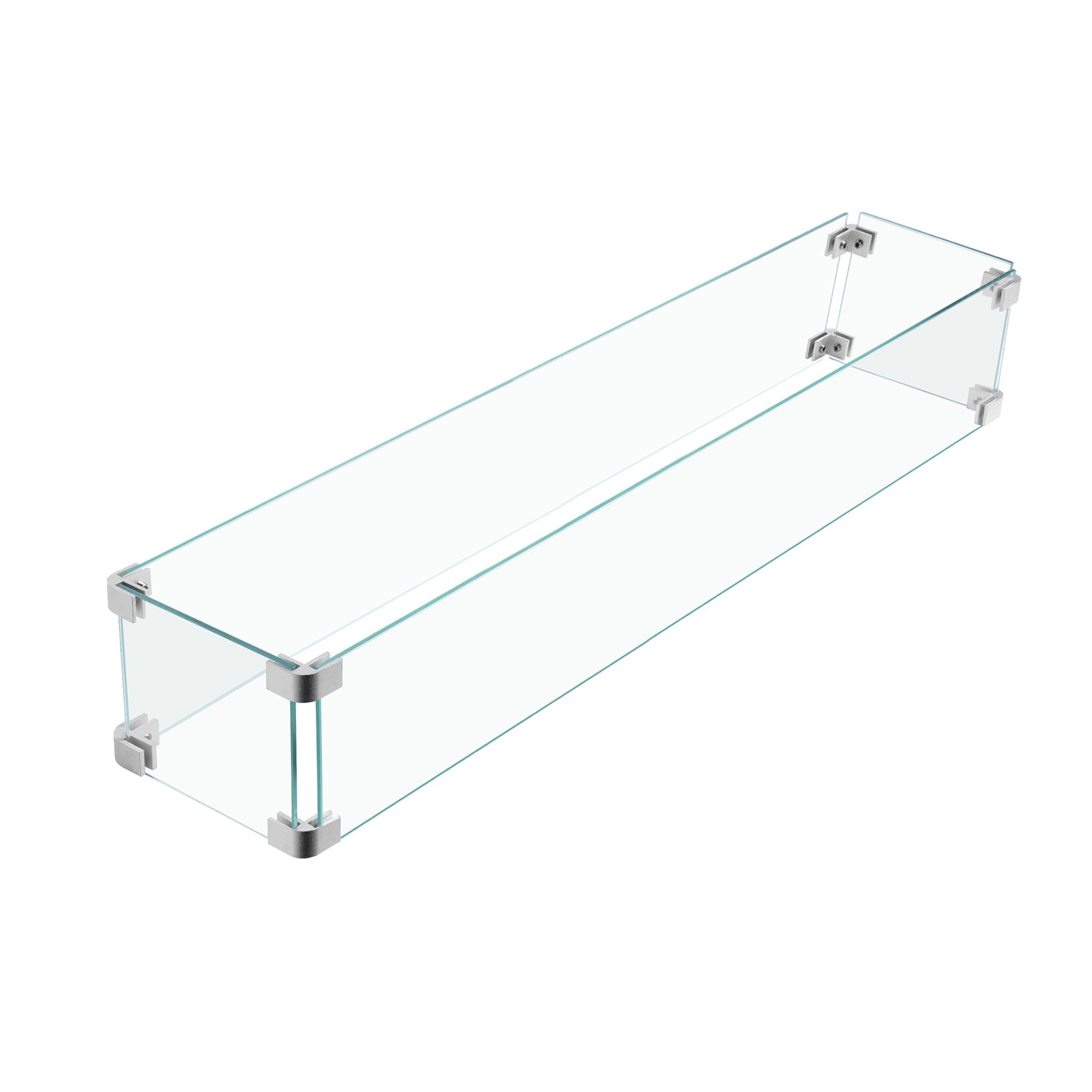 31x7x5.5 Fire Pit Glass Flame Wind Guard,Thick Tempered Glass Rectanglar FirePit Flame Shield with Aluminium Clips,Clear Wind Gaurd Fence for Patio