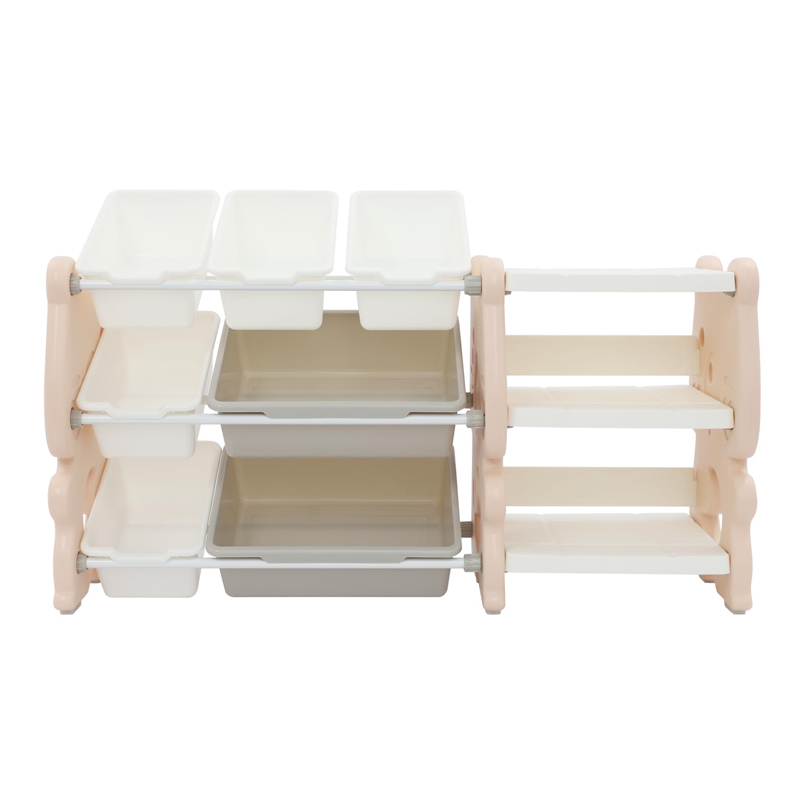 Spielzeug-Organizer mit 3 Regalen & 7 Behältern, Kinder Spielzeugregal für Schlafzimmer & Kinderzimmer, Aufbewahrungsset für Bücher, Spielzeug & Zubehör (Rosa)
