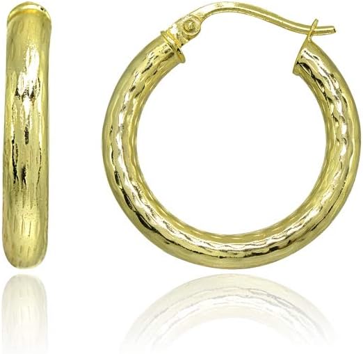 Sterling Silver 4mm Diamond-Cut Round Click-Top Small Hoop Earrings, Pick Size & Metal Color