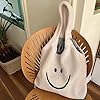 Wasise Preppy Bag - White Smiley Face Cute Uni Bag, Tote Bag, Tote Handbags for School, Preppy Stuff for Teenage Girls, Fluffy, Cute, Aesthetic Stuff, Art Shopping Packet for Shopper, Large Shoulder #1