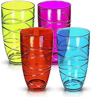 LIVIVO Set of 4 Hi Ball Plastic Acrylic Drink Tumblers with Swirl Design - Stackable Glasses Great for Picnics, BBQs, Poolside, Camping, Childrens Parties or Just Everyday Use (Set of 4, Colour)