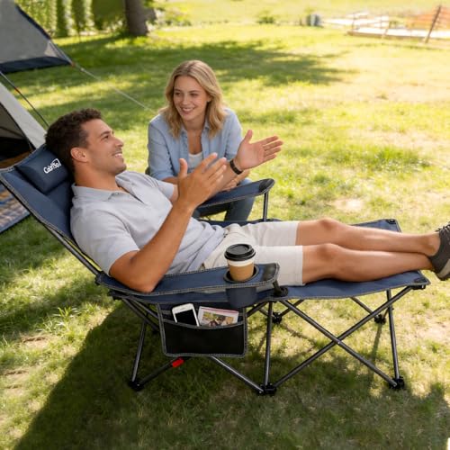 Colorsoul Silla de Camping Reclinable con Reposapiés, Silla Ajustable 90°-135° para Playa, Plegable y Resistente para Adultos, Azul miniatura 2