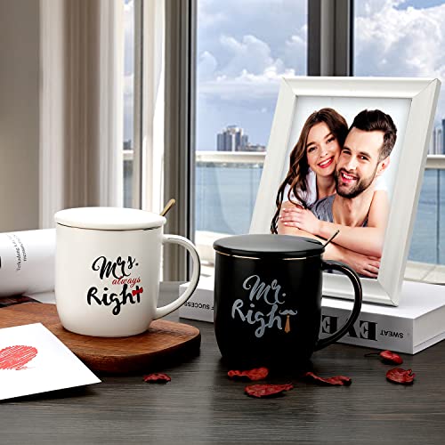 Mr Right Mrs Always Right Couple Coffee Mugs Cups - Bridal Shower Wedding Anniversary Valentine's Day Gift - Bride And Groom Newlyweds Married Couples Ceramic Marble Mugs Set - Black And White #TOP4