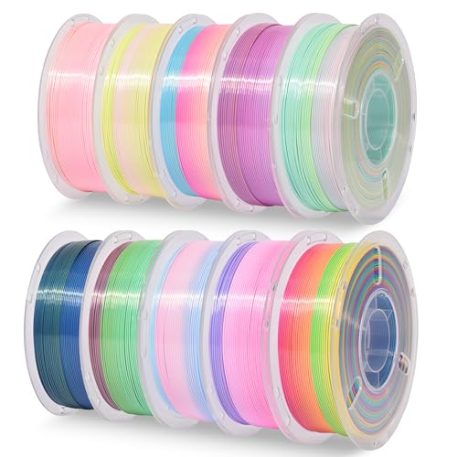Image of RAMBERY Silk Rainbow PLA 3D Printer Filament Bundle, 10 Colors Total 10kg, 1.75mm Multicolor Gradient 3D Printing Filament for Most FDM 3D Printers, 1KG Spool (2.2lbs) x 10 PCS