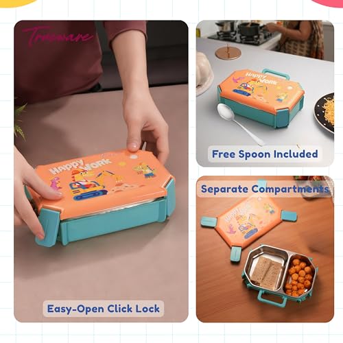 Image of Trueware Blossom 2 304 Stainless Steel PU Insulated Lunch Box with Two Compartment BPA Free, Food Grade Ideal for School, Picnic, Office & Outdoor - 580ml