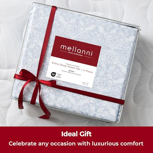 Mellanni Extra Deep King Sheets - 4 PC Iconic Collection Bedding - Hotel Luxury, Ultra Soft, Cooling Bed Sheets - Wrinkle, Fade, Stain Resistant (King, Laced Sky Blue) by Mellanni - Image 9