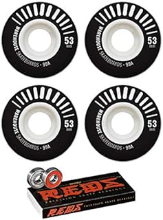 53mm Warehouse Street Vents Black Skateboard Wheels - 99a with Bones Bearings - 8mm Bones Reds Precision Skate Rated Skateboard Bearings (8) Pack - Bundle of 2 Items