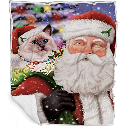 Doggie of the Day Ragdoll Cat Blanket - Christmas Santa Carrying Presents - Super Soft & Warm Pet Theme for Sofa or Bed, Warm Fleece, Sherpa or Woven Material, BLNKT160699 (50x60 Woven)