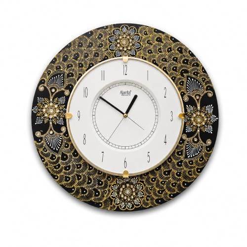 Image of Ajanta Quartz 16-Inch Round Wall Clock (41 x 41 cm) ? Elegant Traditional Floral White & Gold Handcrafted Design | Decorative Vintage Wall Watch for Living Room, Home, and Office Dcor