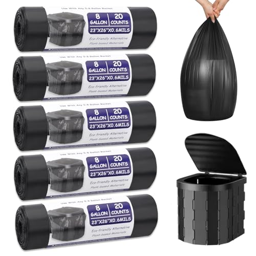 100 Stück Toilettenbeutel, Campingtoilette Beutel 30L Schwarz Biologisch Abbaubare, Extra Dick, Wasserdichte, für Alle Campingtoiletten, Mobile Toiletten, Müllbeutel, Reisen, Wandern