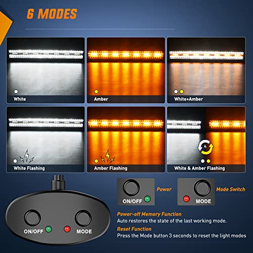 Image of Nilight 20inch Amber White Strobe 6 Modes 420W LED Light Bar | Constant /Flash 6 Modes Memory Wiring Harness Kit, Spot-Flood Combo Beam Auxiliary Lights Fit Truck Car ATV Jeep