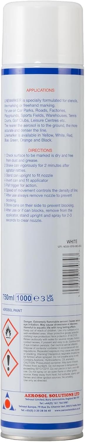 Aerosol Solutions Linemarker White Marking Spray 750 ml (6 Pack) - Quick Drying Floor Marking Paint for Roads, Car Parks, Warehouses & Sports Fields