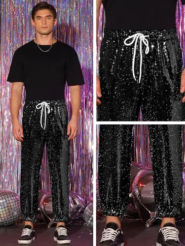 Lars Amadeus Sequins Drawstring Pants for Men's Elastic Waist Nightwear Club Shiny Jogger4