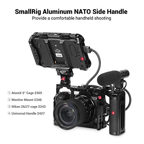 Image of SMALLRIG Universal Aluminum NATO Side Handle Grip for DSLR Camera Cage with Cold Shoe Mount Built-in Wrench, Up and Down Adjustable - HSN2427