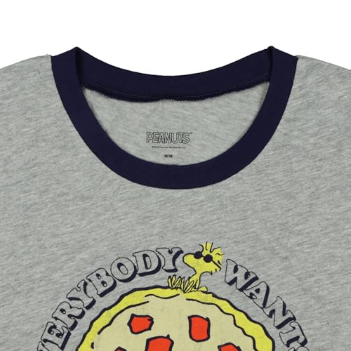 Peanuts Snoopy T-Shirt Men's Joe Cool Everybody Wants A Pizza Me Adult Ringer Tee3