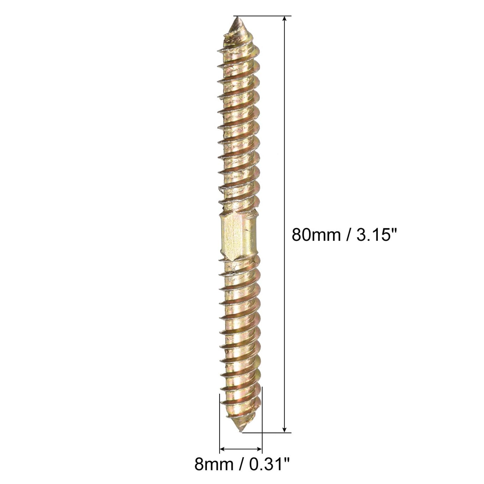 TOP-VIGOR 24Pcs Hanger Bolts, M8x80mm Double Ended Self-Tapping Thread Wood to Wood Dowel Screws, Double Ended Dowel Screws - Image 2