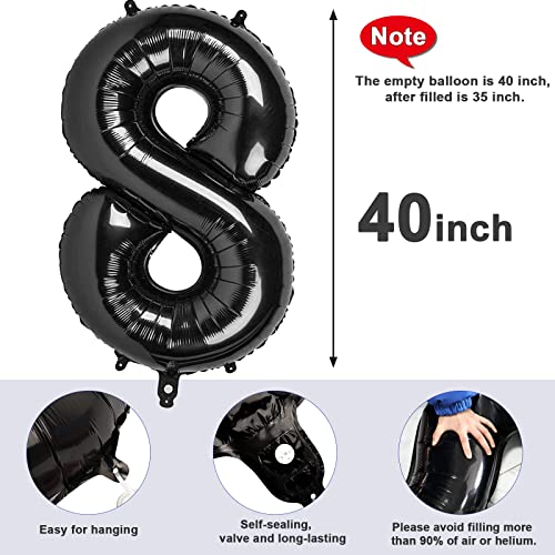 Image of 8 Balloon Numbers Birthday Decorations, 40In Black Balloons for Men Women | Eye-catching Appearance, Perfect Decorative Centerpieces, Convenient Self-sealing Structure, Widely for Various Occasions