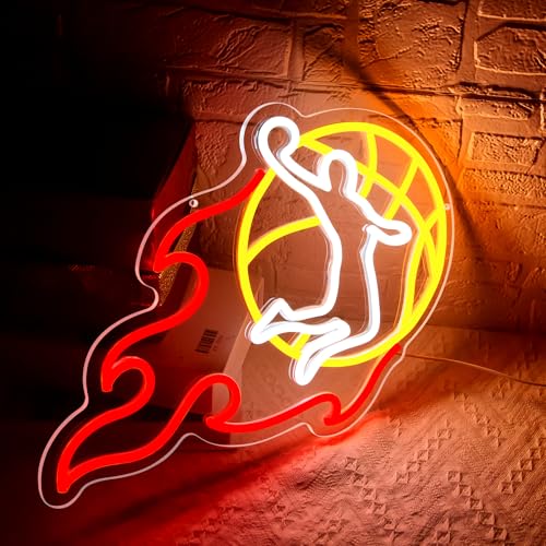 Image of Slam Dunk Neon Sign for Wall Decor Basketball Neon Light for Man Cave Dimmable Birthday Basketball Gifts for Tenn Boys Fans LED Dunk Sport Sign for Course Sport Bar Club Bedroom Art Size 15.5 * 12.9