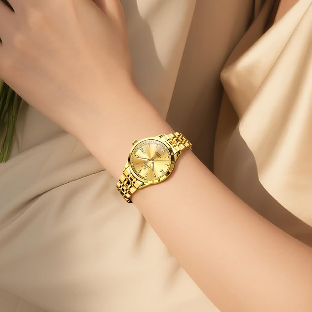 OLEVS Womens Automatic Watch Gold Luxury Diamond Self Winding Ladies Wrist Watches Waterproof Luminous Date - Image 4