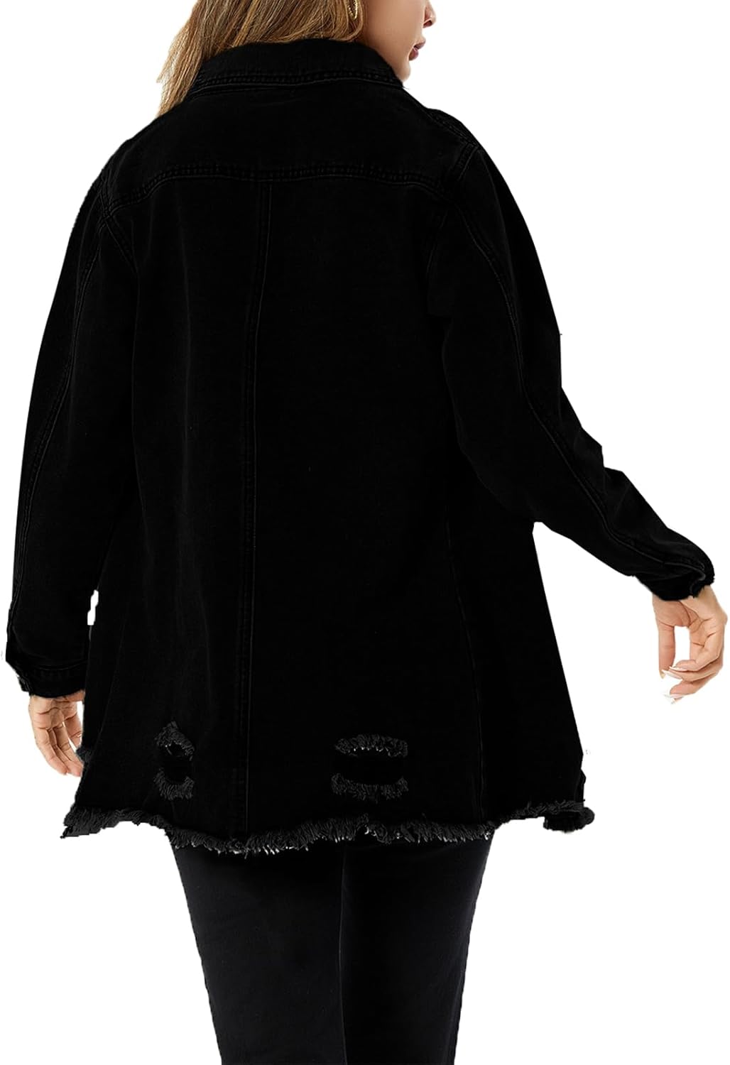 Women's Denim Jacket Casual Long Sleeve Denim Shirts Distressed Jean Jacket 2025 Spring Outfits - Image 2