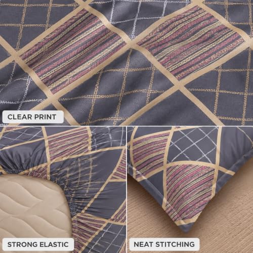 Image of Cotton Elastic Fitted Bedsheets with 1 Pillow Covers | Floral Printed Single Bed Elastic 220 TC Supersoft Breathable & Wrinklefree | for 36x72+6 Inches, Home Style Silver Charcoal Geometric