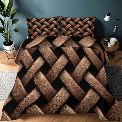 Srigzcaly Edredón Nórdico 200x200cm 4 Estaciones - Relleno de Fibra 200gr/m2, Fotografía Geometría Color Café Nudos Cuerda Suave Transpirable Ligero y Cálido para Invierno, Marrón