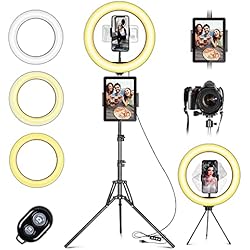 Tripode Para Camara Con Aro De Luz Aro de Luz con Tripode, 10'' Luz de Anillo LED con un Trípode 49-180cm, 3 Colores 10 Brillos Regulables, Aro de Luz con Bluetooth Control Remoto para Selfie Maquillaje Youtube TIK Tok