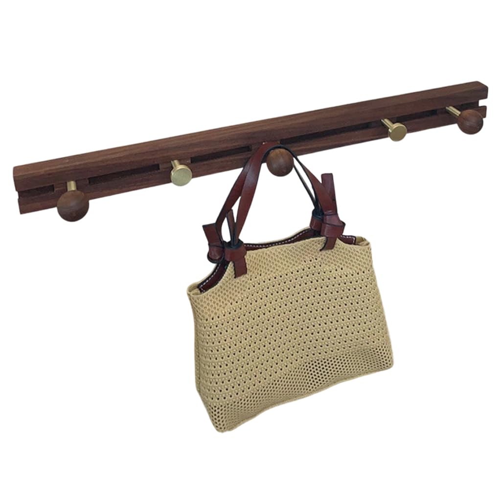 ZHOUXIAO Wood Coat Rack with Slide Hook Wall Mount,Walnut Wood Coat Hooks Hanger 3hook