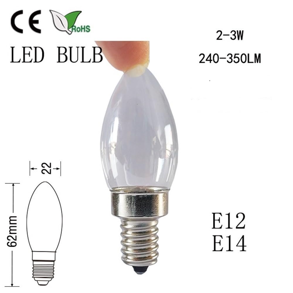 KJXP, Confezione da 50 lampadine a candela LED, AC85-265V E14/E12 1,5W C9 C25, piccole lampade di cristallo, illuminazione decorativa(Giallo,E12 1.5W)