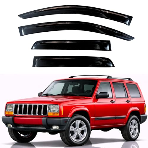 Image of KPY Rain Guards Fit for 1984-2001 Jeep Cherokee 4-Door, Out-Channel Window Visors Vent Wind Deflectors 4PC, Car Accessories for 84-01 Cherokee 4-Door (Excludes Limited Model)