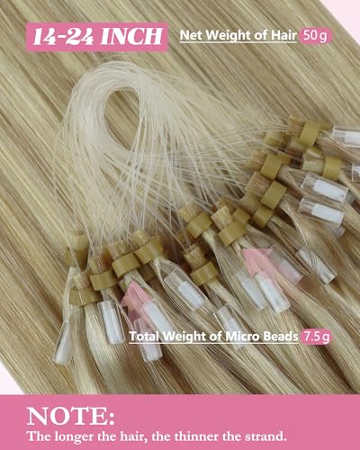 Image of YoungSee Micro Loop Hair Extensions Real Human Hair Blonde Bead Hair Extensions Human Hair Highlight Blonde and Ash Blond Micro Hair Extension 22In Soft Hair Extension for Photo Shoots 50s 57g