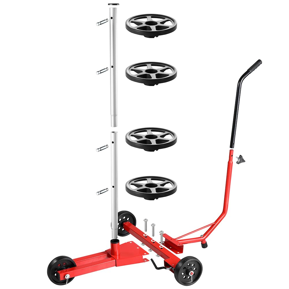 BAKAJI Arbre de tige de pneu en fer avec roues pivotantes pour jantes de voiture, camion, moto, étagère de pneu mobile gain de place pour pneus, atelier, mécanique