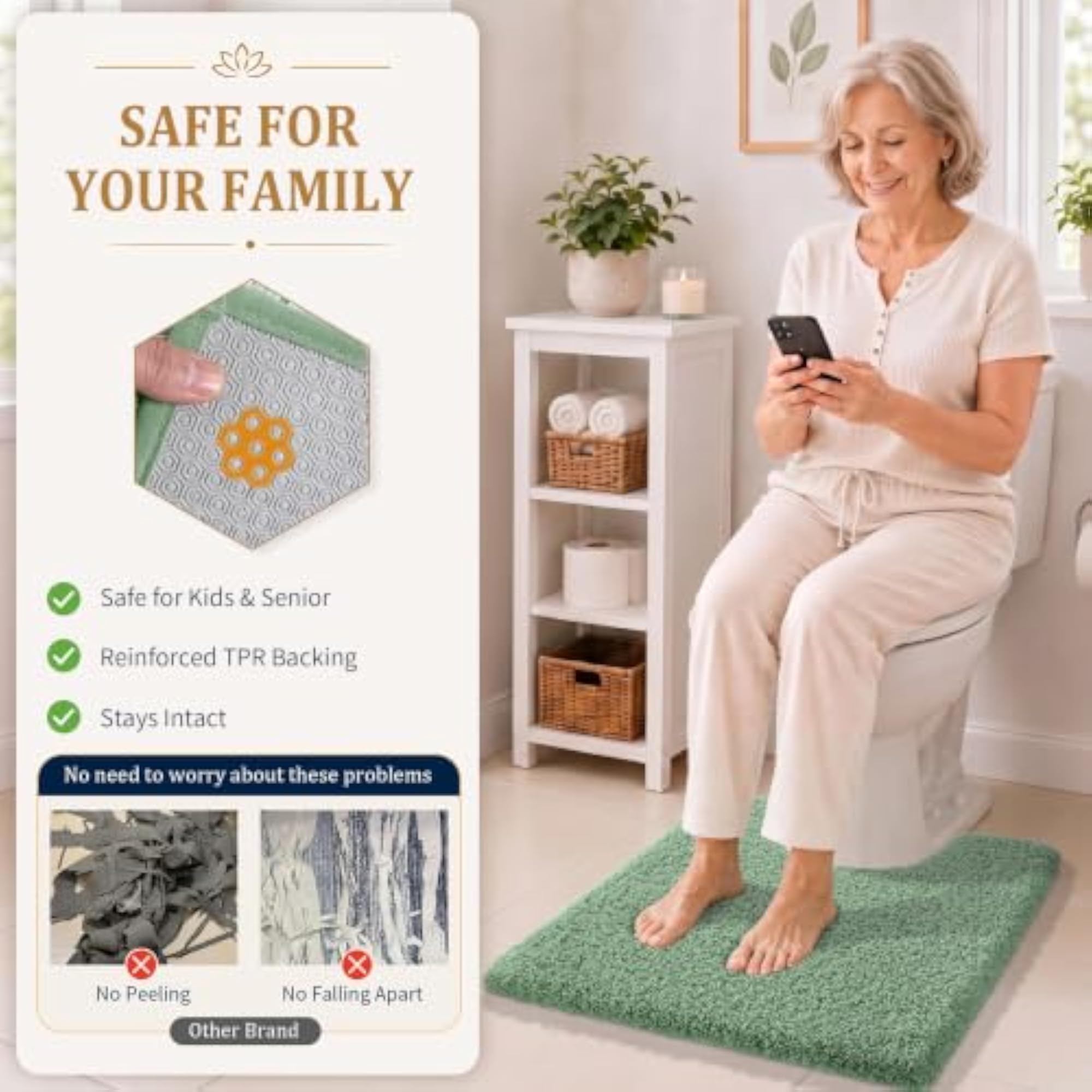 Fluffy Plush U Shaped Toilet Bath Rug, Microfiber Mat