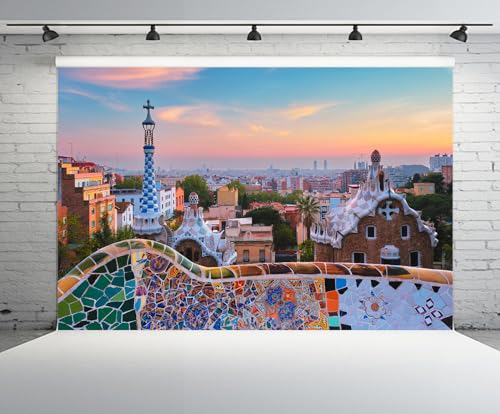 Fondo fotográfico 7x5 pies con diseño Barcelona Spain miniatura 2