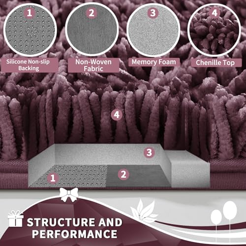 Image of Yimobra Toilet Rugs U Shaped Washable, Extra Thick Soft Absorbent Chenille Contour Bathroom Rugs for Toilet 24x20 Inch, Quick Dry Non Slip Toilet Mat for Bath Floor, Purple Grey