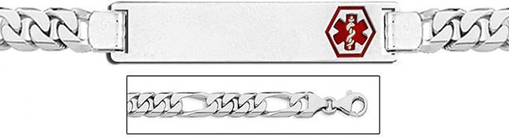 PicturesOnGold.com Sterling Silver Medical ID Bracelet W/Figaro Chain - 7-1/2 Inch