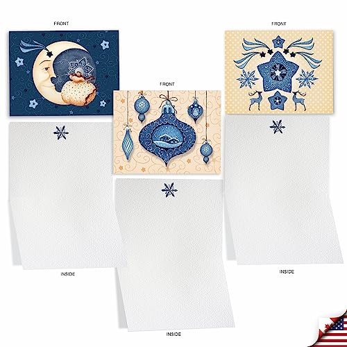 Image of The Best Card Company - 10 Blank Merry Christmas Note Cards (4 x 5.12 Inch) - Boxed Holiday Notecards with Envelopes - Blue Christmas M6700XSB