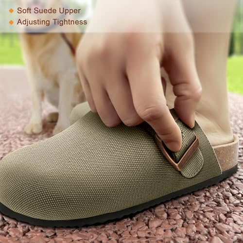 Image of BULLIANT Women Clogs-Fleece-Lined Suede Mules Slippers Nurse Shoes Unisex-Memory Foam Arch Support Cork-Footbed
