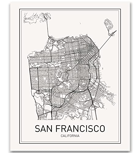 San Francisco Map City Map Poster San Francisco Print California Print California Map City Maps Print Map Art Print Black and White Map Wall Art Scandinavian Poster 8x10 Unframed