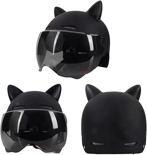 Miniatura 2 de Medio casco vintage para motocicleta para adultos, con visera solar, orejas de gato, retro, ligero, cara abierta, ciclomotor, para hombres y