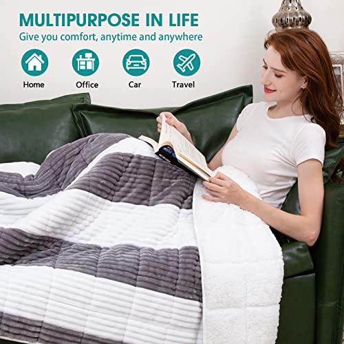 Image of Sherpa Weighted Blanket for Adults 15lbs, 48 inchx72 inch, Twin Full Size Fuzzy Heavy Throw Blanket for 140-160lbs, Microfiber Soft Thick Big Blankets Weighted Comforter Breathable Gift for Sleeping, Grey