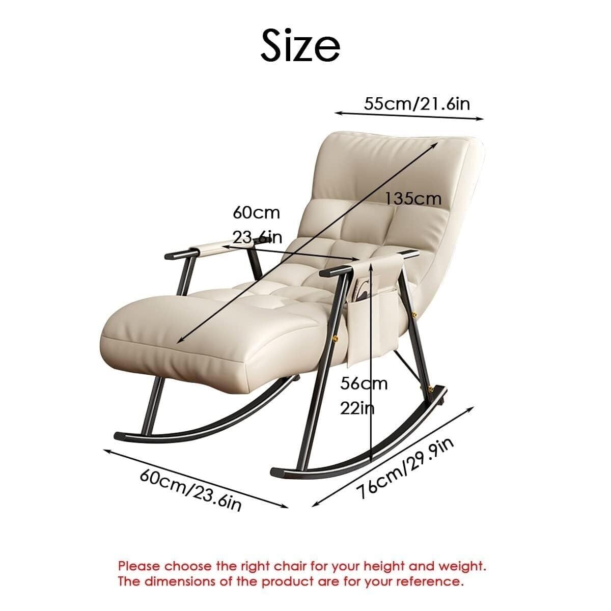 Mecedora Sala De Estar Dormitorio Sillón Sillón Reclinable Sillas Ocasionales Cómoda Silla Decorativa, Mecedora Moderna con Bolsillos Laterales (Beige)