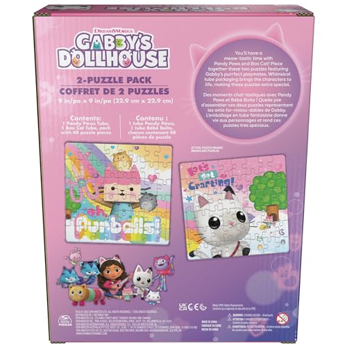 Image of Spin Master Games Gabby's Dollhouse, 2-Puzzle Pack 48-Piece Jigsaw Puzzles in Character Storage Tubes Gabby's Dollhouse Toys Kids Puzzles, for Preschoolers Ages 4 and up