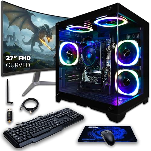 Image of SAAV Atlas Prebuilt Gaming PC Bundle Desktop Tower AMD Ryzen 5 8500G Radeon 740M Graphics 27in Monitor 16GB DDR5 256GB NVMe SSD WiFi 6 Windows 11 Black RGB Computer PC Gaming
