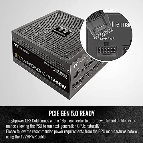 Image of Thermaltake Toughpower GF3 1650W, True 600W 12VHPWR Connectors on PSU & NVIDIA RTX 40 series, ATX 3.0 /PCI-E 5.0 Ready, 80+ Gold, SLI /Crossfire Ready Power Supply, PS-TPD-1650FNFAGU-4, 10 Year Warranty