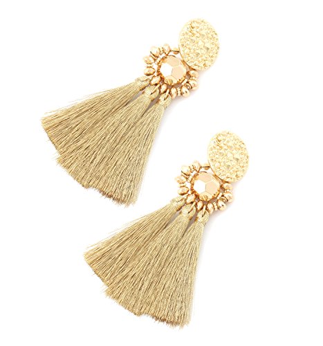 boderier Bohemian Statement Thread Tassel Chandelier Drop Dangle Earrings with Cassandra Button Stud2
