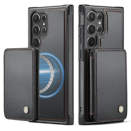 Étui portefeuille 2 en 1 amovible en cuir noir pour Samsung Galaxy S25+