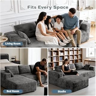 106" Corduroy Sectional Couch, Boneless L Shaped Couch with Deep Seat, Cloud Foam Sofa with Oversized Chaise, Sectional Sofa No Assembly Needed for Living Room