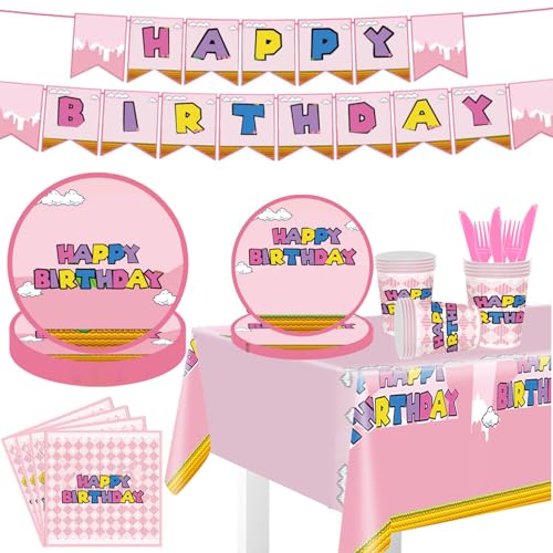 USERTEN 122Pcs Super Bros Peach Party Disposable Tableware Supplies Girls Princess Birthday Table Decoration Kit for 20-Guests Includes Banner, Tableloth, Plates, Cups, Napkins, Forks and Knives